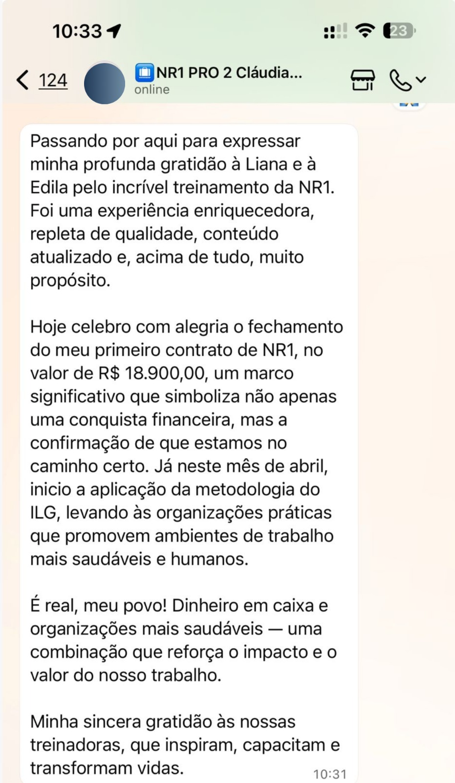 Depoimento Cláudia: primeiro contrato NR-1 de R$ 18.900